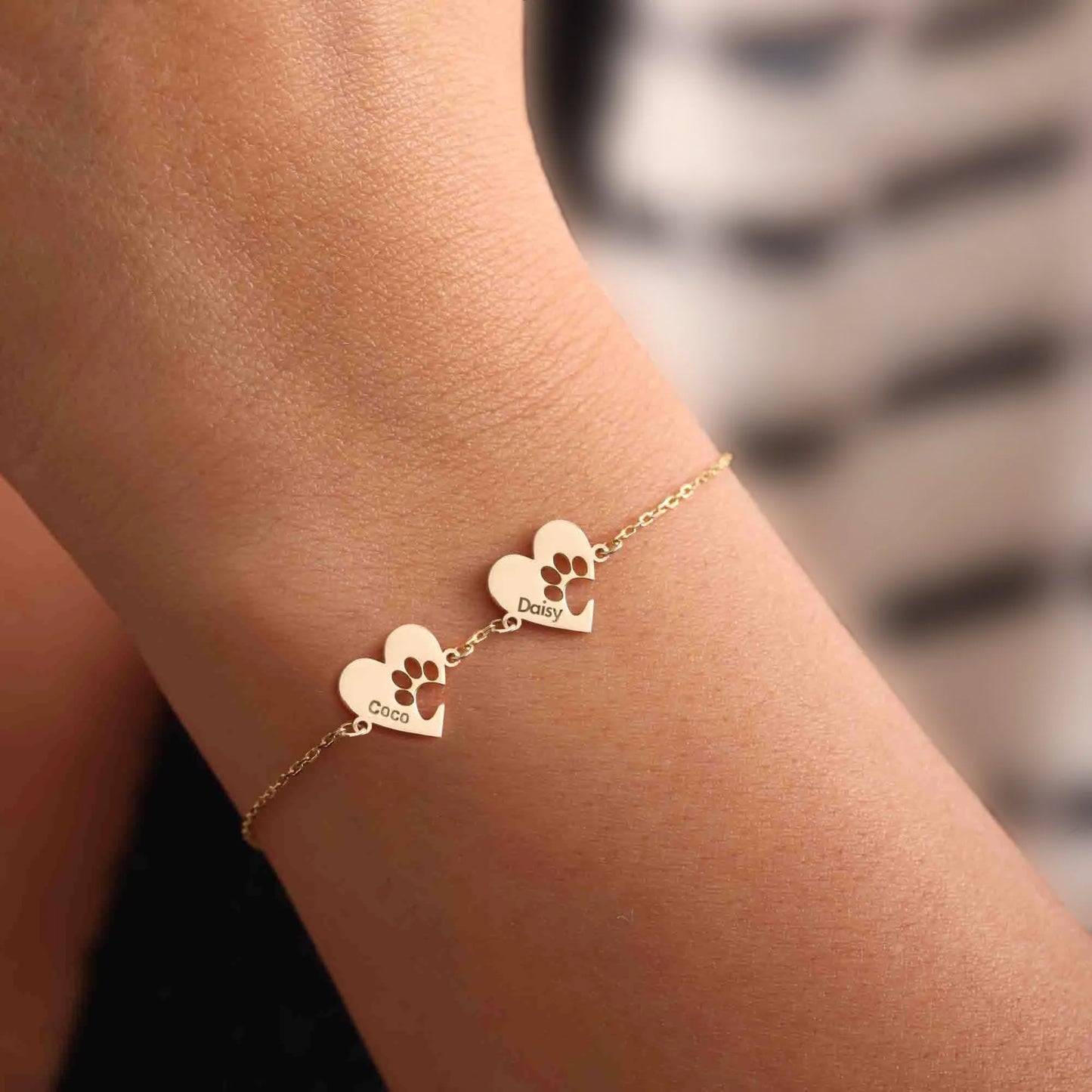 Custom Paw & Heart Name Bracelet