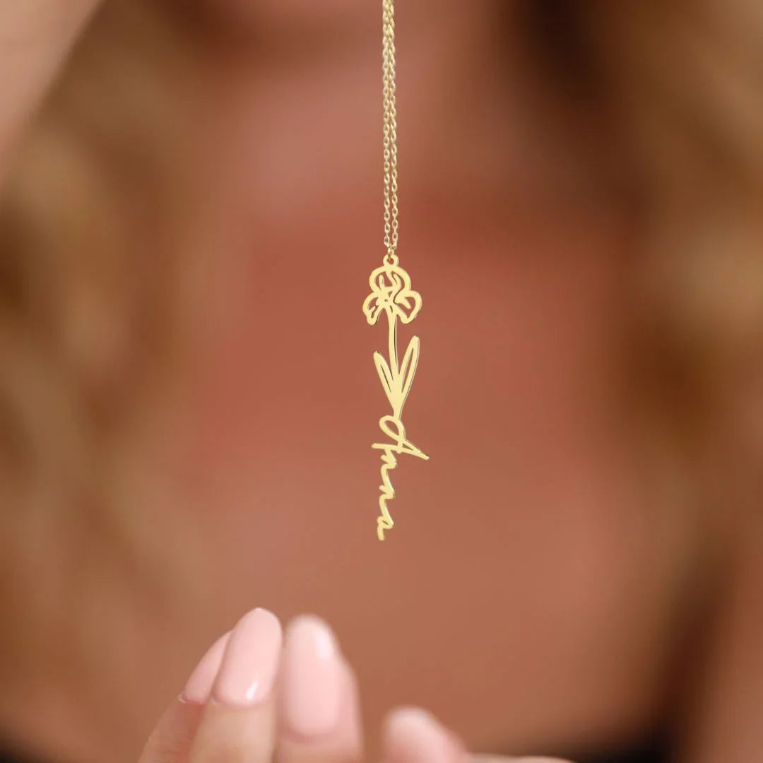 Custom birth flower name necklace