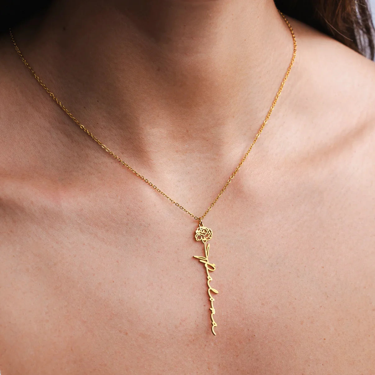 Custom birth flower name necklace