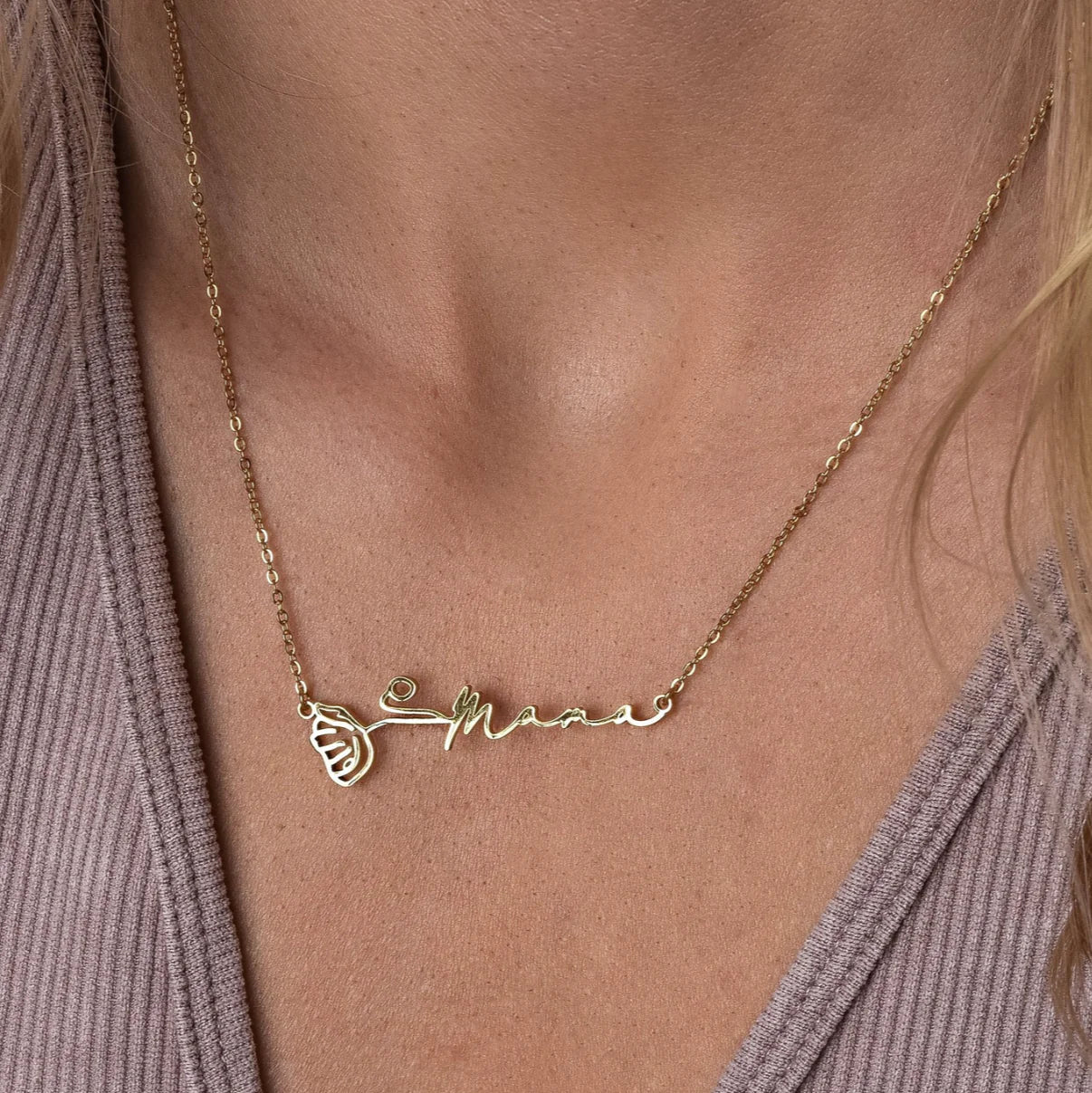 Custom birth flower name necklace
