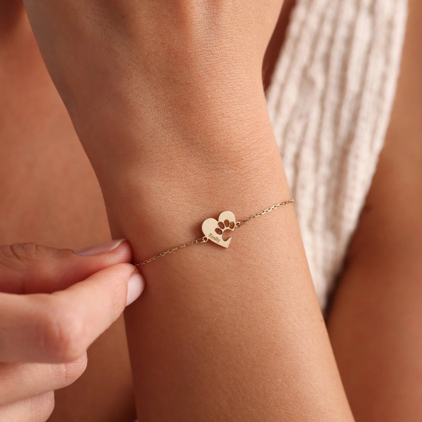 Custom Paw & Heart Name Bracelet