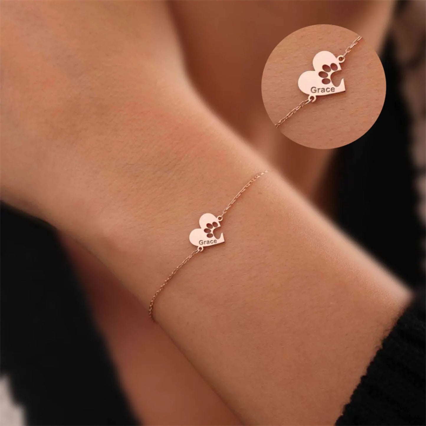 Custom Paw & Heart Name Bracelet