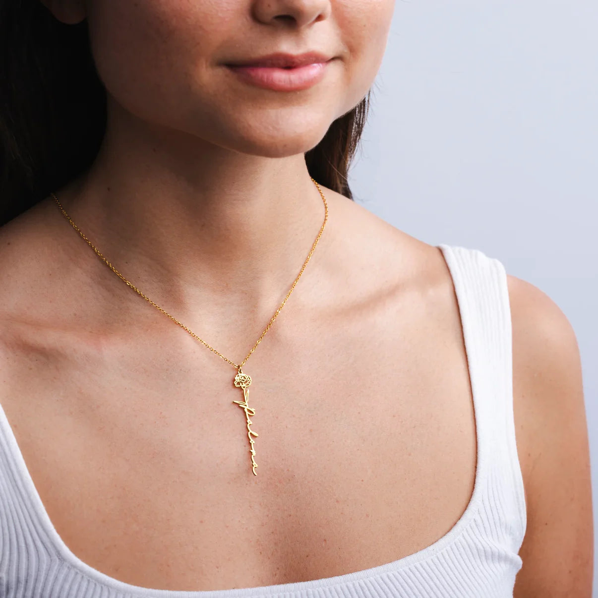 Custom birth flower name necklace