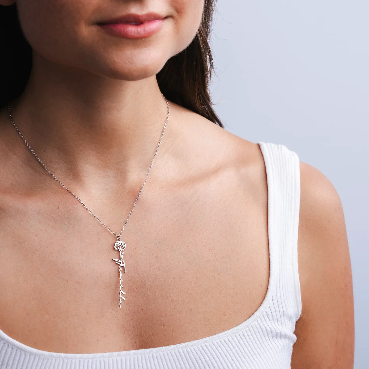 Custom birth flower name necklace
