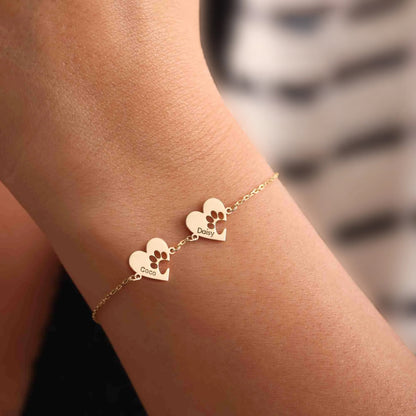 Custom Paw & Heart Name Bracelet