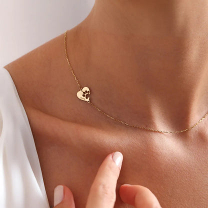 Custom Paw & Heart Name Necklace