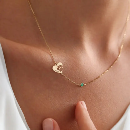 Custom Paw & Heart Name Necklace