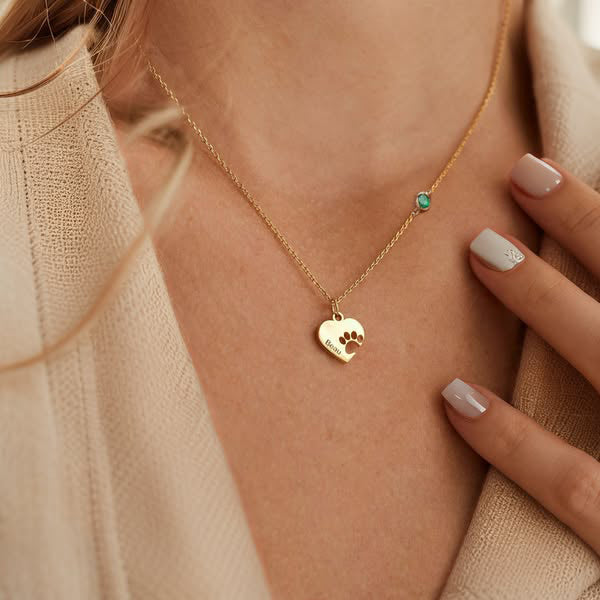 Custom Paw & Heart Name Necklace