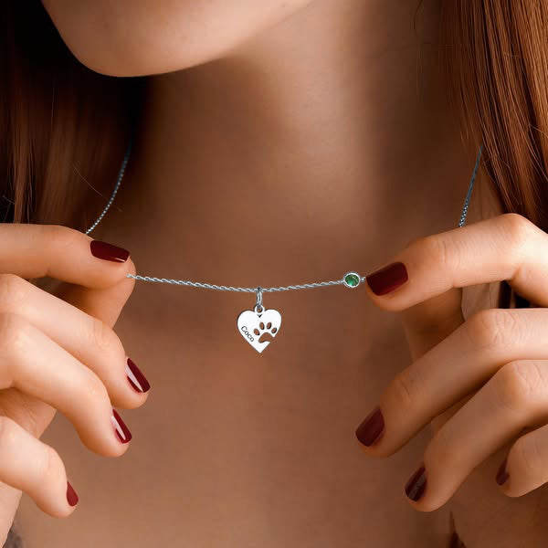 Custom Paw & Heart Name Necklace