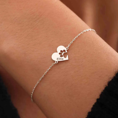 Custom Paw & Heart Name Bracelet
